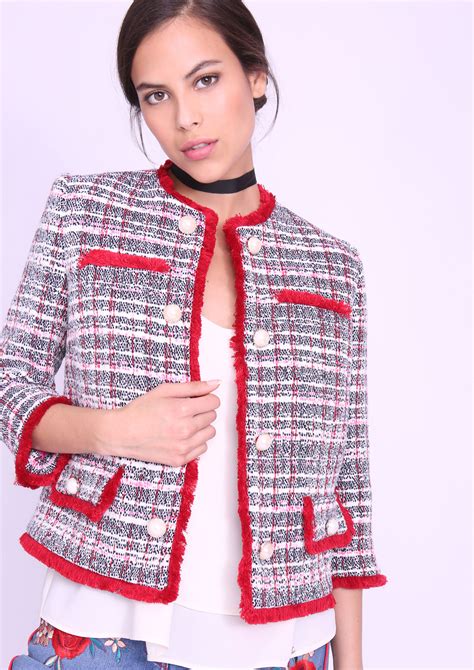 chanel red check jacket